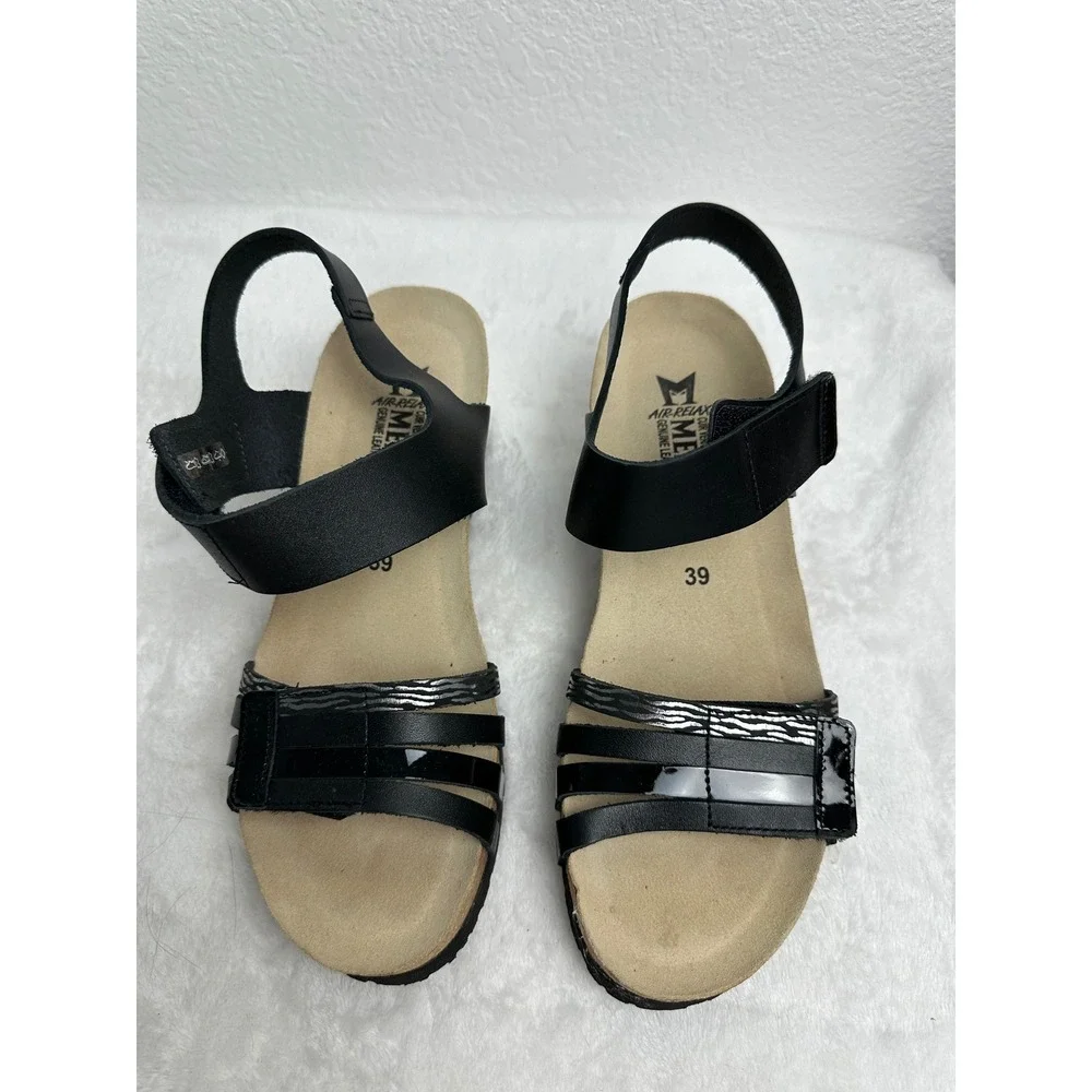 Mephisto Lucia Black Leather Wedge Sandals Womens EU 39 US 9‎ Soft-Air Portugal